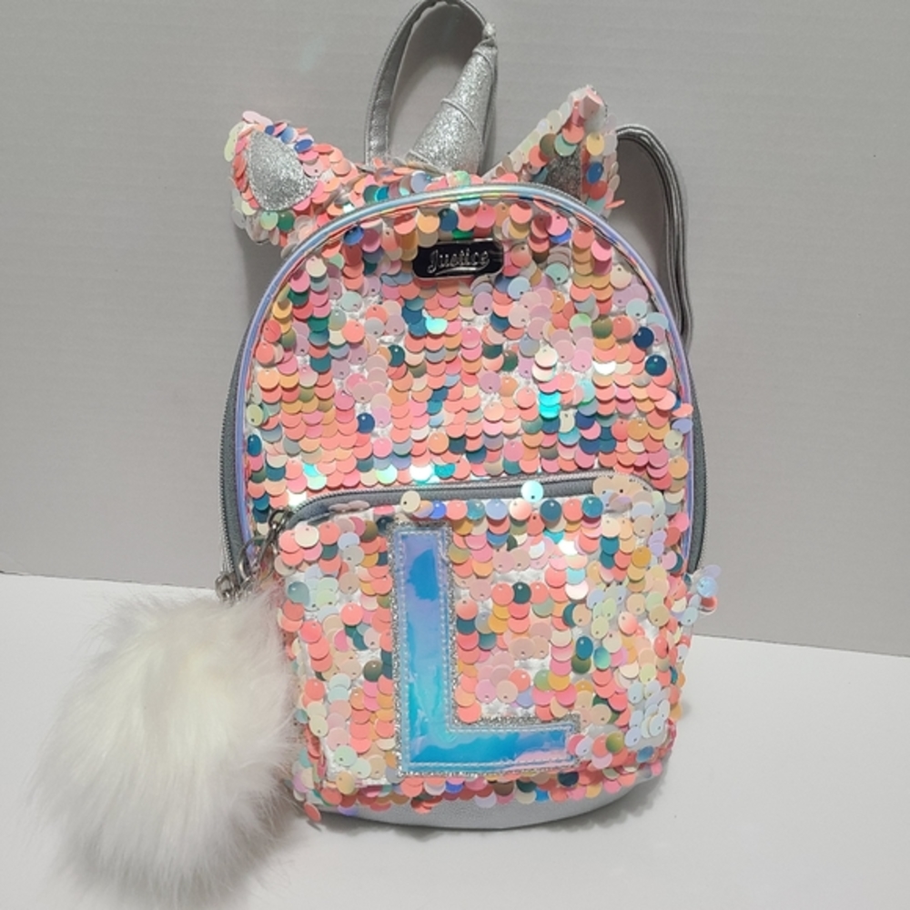 Justice Little girls unicorn backpack purse (small) with‎ initial L